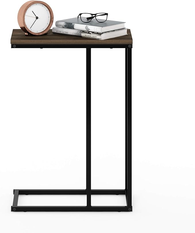 Furinno Camnus Modern Living C Shaped Sofa Side Table, 9.8 in x 17.9 in x 25 in, Columbia Walnut