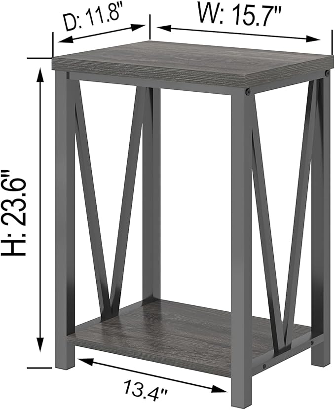 FOLUBAN Small Side Table, Rustic Wood and Metal End Table with Storage, Vintage Night Stand for Living Room Bedroom Office, Dark Gray