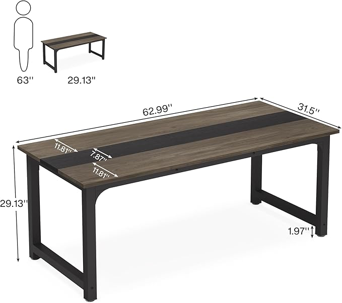 LITTLE TREE 63 Inch Large Executive Office Desk, Simple Computer Workstation with 31.5 inch Extra Wide Desktop for Home Office