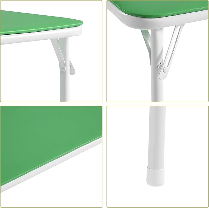 VECELO Kids Folding Activity Table and Chairs 5 Pcs Set, Portable, with Ultra Soft Padded Cushion, Green