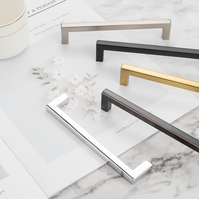 KOOFIZO 20-Pack Solid Square Bar Cabinet Handle - Brushed Nickel Furniture Pull, 6.3 Inch/160mm Screwhole Distance for Kitchen Cupboard Door, Bedroom Dresser Drawer, Bathroom Wardrobe Hardware