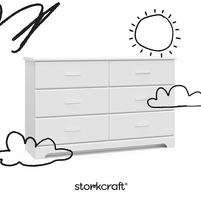 Storkcraft Brookside 6 Drawer Double Dresser (White) – GREENGUARD Gold Certified, Dresser For Nursery, Kids, Chest Of Drawers