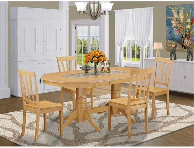East West Furniture VAAN5-OAK-W 5 Piece Dining Set Includes an Oval Dining Table with Butterfly Leaf and 4 Kitchen Chairs, 40x76 Inch, Oak