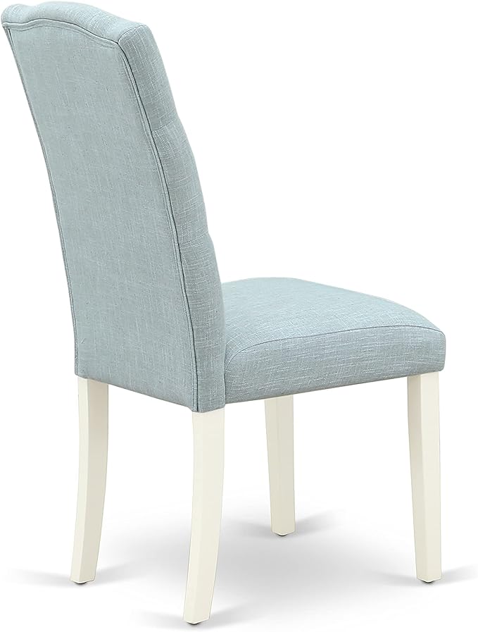 East West Furniture X027CE215-9 9 Piece Dining Table Set Includes a Rectangle Dining Room Table with X-Legs and 8 Baby Blue Linen Fabric Upholstered Parson Chairs, 40x72 Inch, Multi-Color