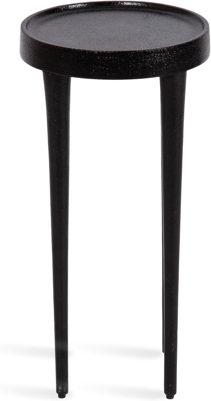 Kate and Laurel Rava Modern Metal Round Drink Table; 10 x 10 x 21; Black; Cast Aluminum Accent Table for Use as Indoor Plant Stand or Living Room Decor Piece