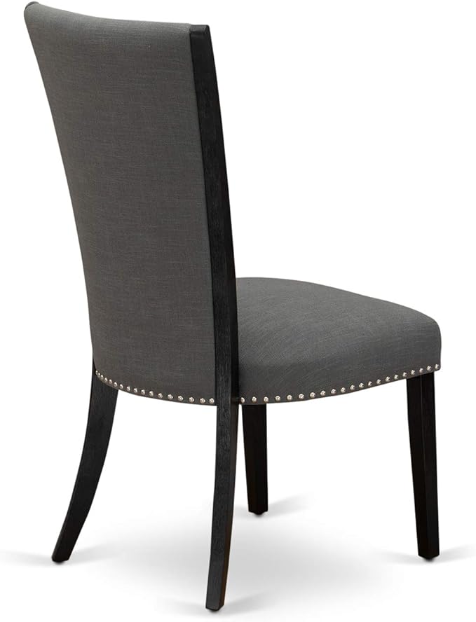 East West Furniture VEP6T50 Verona Parson Dining Chairs - Nailhead Trim Dark Gotham Linen Fabric Padded Chairs, Set of 2, Wirebrushed Black