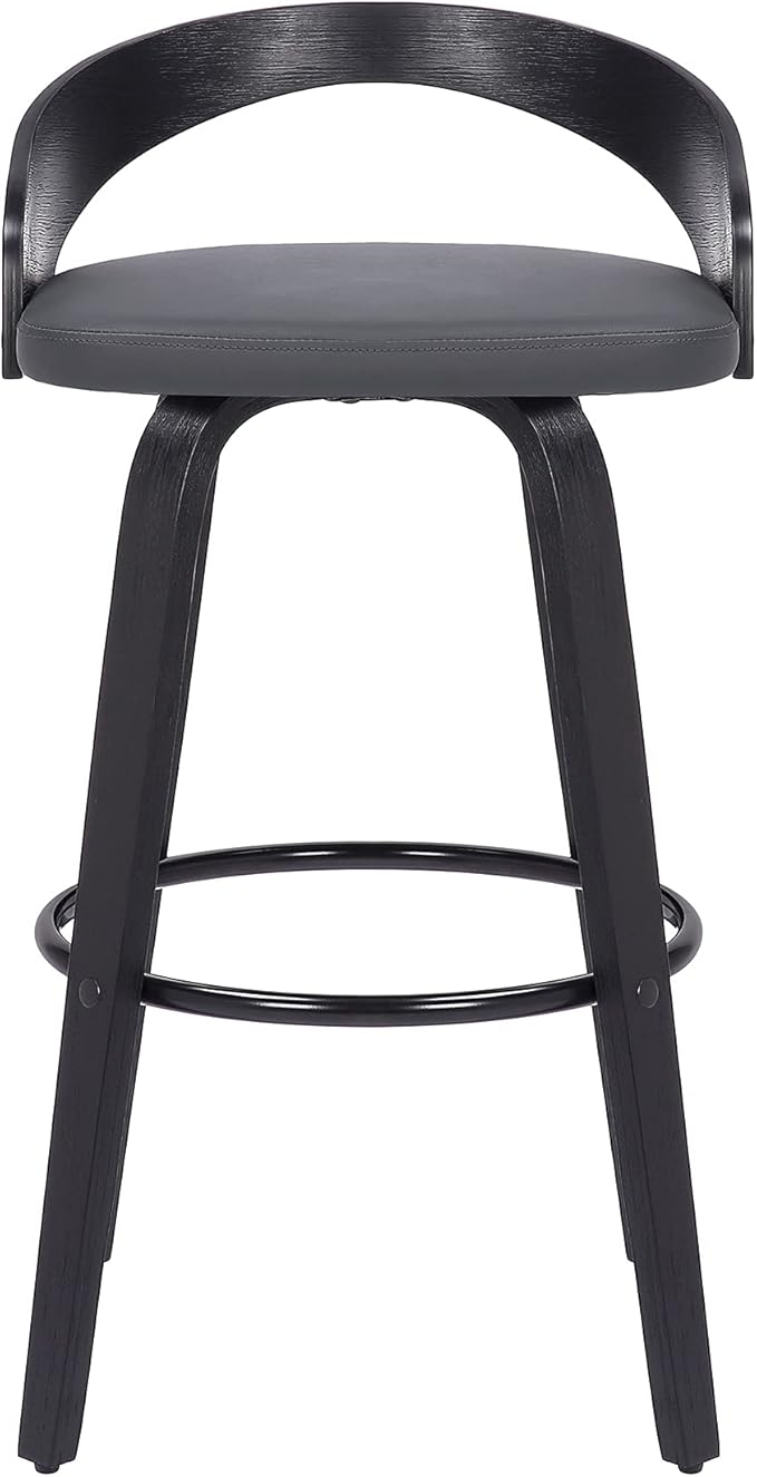 Armen Living Sonia 26" Counter Height Swivel Gray Faux Leather and Black Wood Bar Stool - Set of 4