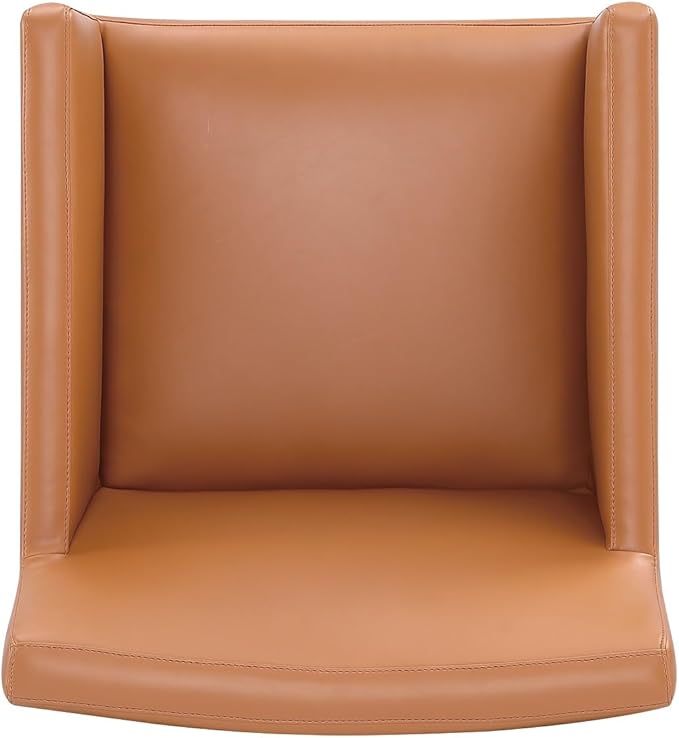 Manhattan Comfort Anna Square Modern Dining Chair with Arms, Head-to-Toe Faux Leather Upholstered Accent Armchair with Plastic Foot Padding, Set of 2, Saddle