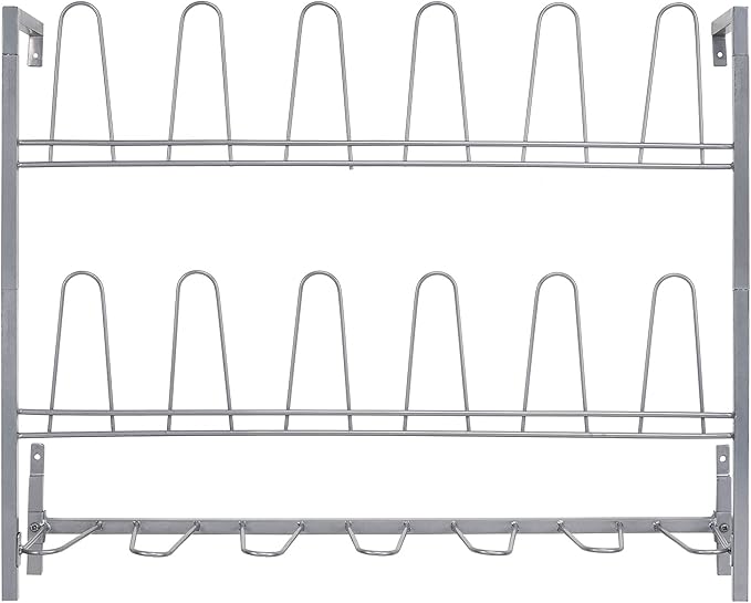 MyGift Premium Silver Metal Hanging Wall Shoe Rack for Walk in Closet, Mudroom and Entryway, Wall Mounted Space Saving Boot and Shoe Rack Organizer, Holds 9 Pairs