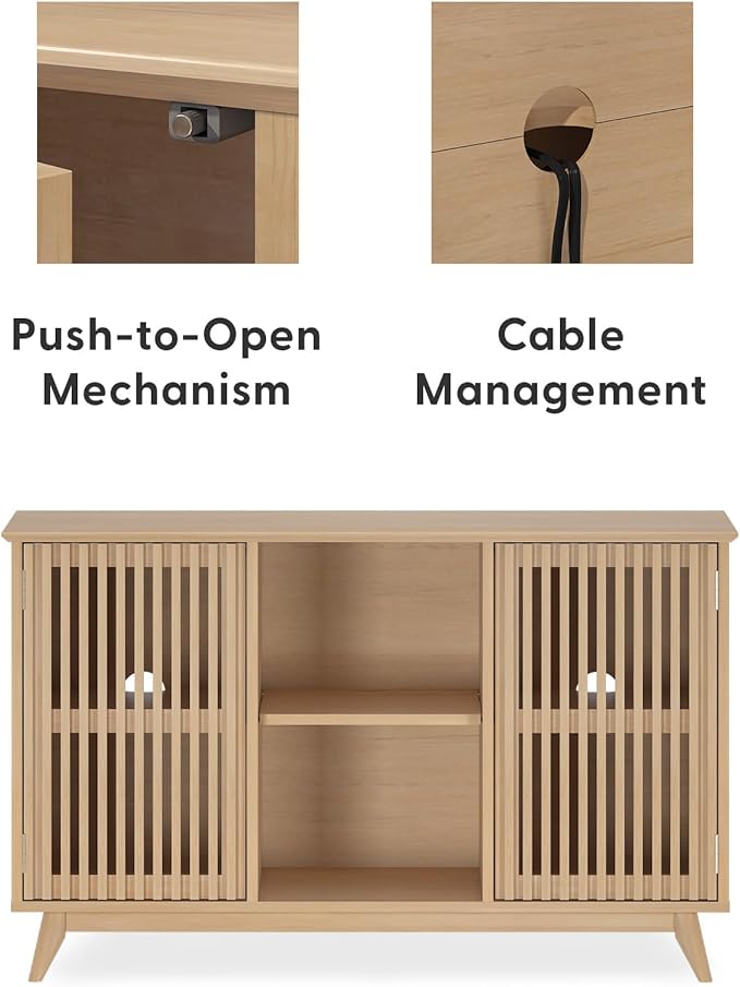 Plank+Beam Mid-Century Modern Wood TV Stand, Solid Wood Entertainment Console with Storage, 49" L x 16" W x 30" H, Blonde