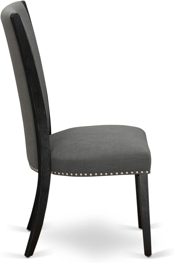 X12VE-0C6-50 - 14-Pc Dining Room Set a Rectangular Dining Table with a coffee Table and 12 Dark Gotham Grey Linen Fabric kitchen Chair, 39x120 Inch, Wire Brushed Black