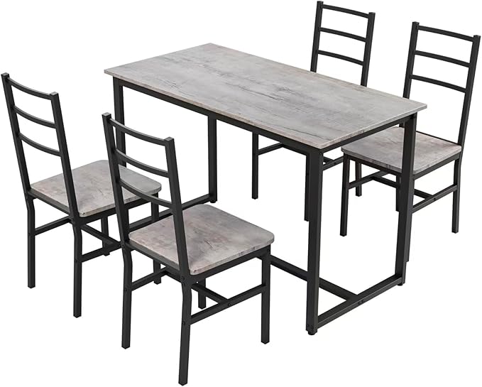 Ball & Cast Dining Table Set with Long Table and 4 Chairs,5-Piece Living Room Furniture W/ 47" Rectangle Kitchen Table & Backrest Chair,for Small Space,Apartment,Dining Room,Gray