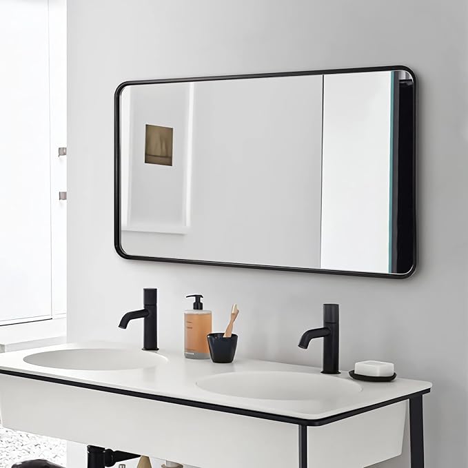 ANDY STAR Wall Mirror for Bathroom, 24x40 Inch Bathroom Vanity Mirror, Black Rounded Rectangle Mirror, Tube Iron Metal Wall-Mounted, Horizontal/Vertical