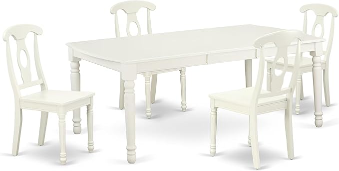 East West Furniture DOKE5-LWH-W 5 Piece Kitchen Table Set for 4 Includes a Rectangle Dining Room Table with Butterfly Leaf and 4 Solid Wood Seat Chairs, 42x78 Inch, Linen White