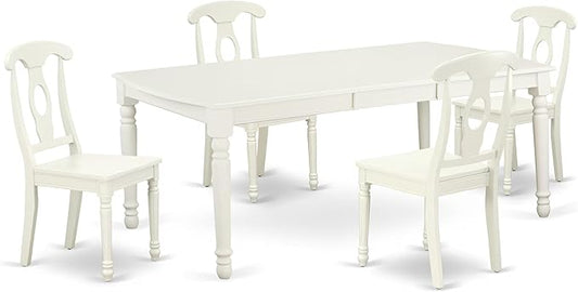 East West Furniture DOKE5-LWH-W 5 Piece Kitchen Table Set for 4 Includes a Rectangle Dining Room Table with Butterfly Leaf and 4 Solid Wood Seat Chairs, 42x78 Inch, Linen White