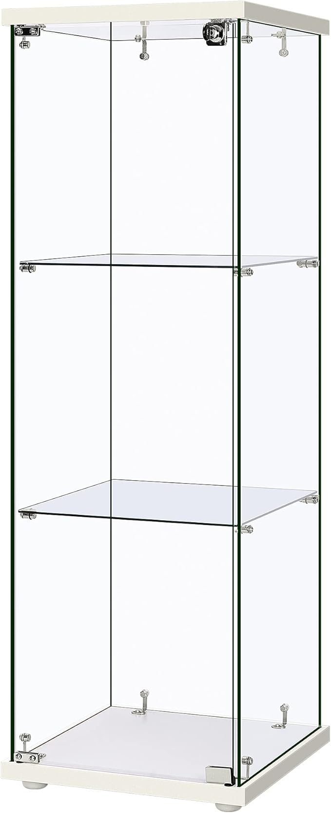 VIVOHOME 3 Layers 15.7''W x 15.7''D x 47.2''H Glass Display Cabinet Countertop Showcase with Lock, 5mm Tempered Glass 25mm MDF Base