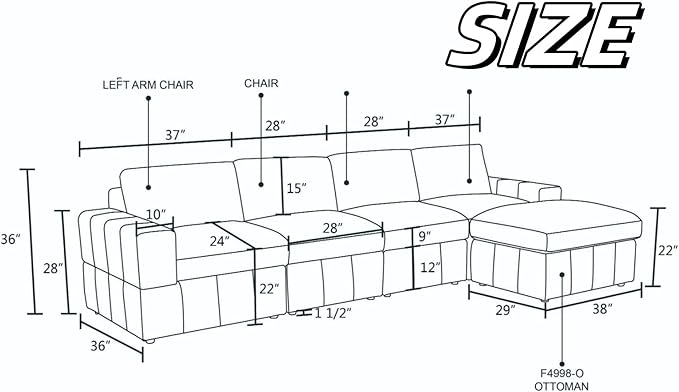 Sectional Couches for Living Room, 130″ Modular Sectional Sofa with Ottoman, Modern L Shaped Couch with Chaise for Bedroom, Brown