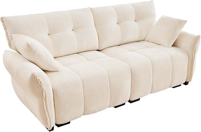 Modern Chenille Fabric 2-Seat Loveseat Sofa, Premium Upholstery Living Room Couch with Tufted Backrest & Comfortable Armrests and High-Resilience Memory Foam Cushions,White