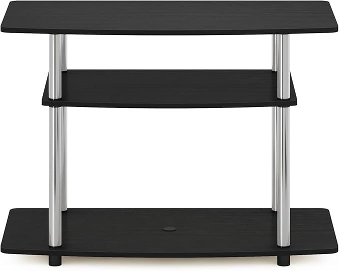 Furinno Turn-N-Tube No Tools 3-Tier Entertainment Center TV Stand for TV up to 32 Inch, Stainless Steel Tubes, Americano/Chrome