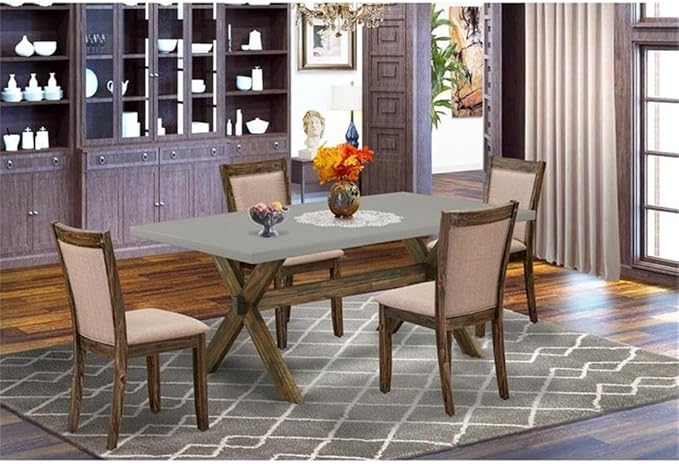 East West Furniture X797MZ716-5 5 Piece Kitchen Table Set for 4 Includes a Rectangle Dining Room Table with X-Legs and 4 Dark Khaki Linen Fabric Upholstered Chairs, 40x72 Inch, Multi-Color