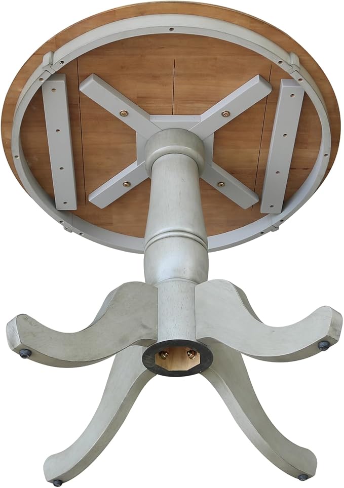 IC International Concepts 30" Round Top Pedestal Dining Table, 28.9" High, Distressed Hickory/Stone