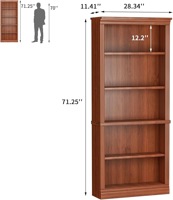 VICTONE 5-Shelf Bookcase, Wooden Standing Rack Book Storage Shelves Furniture Selection for Living Room, Bedroom, Home Office (Cherry)