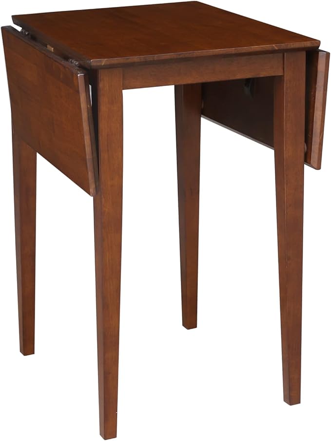 IC International Concepts, Small Drop Leaf Dining Table with Dual 9" Drop Leaf, Solid Real Wood, Sturdy Parawood, Dimensions 36"W x 22"D x 29"H, Espresso