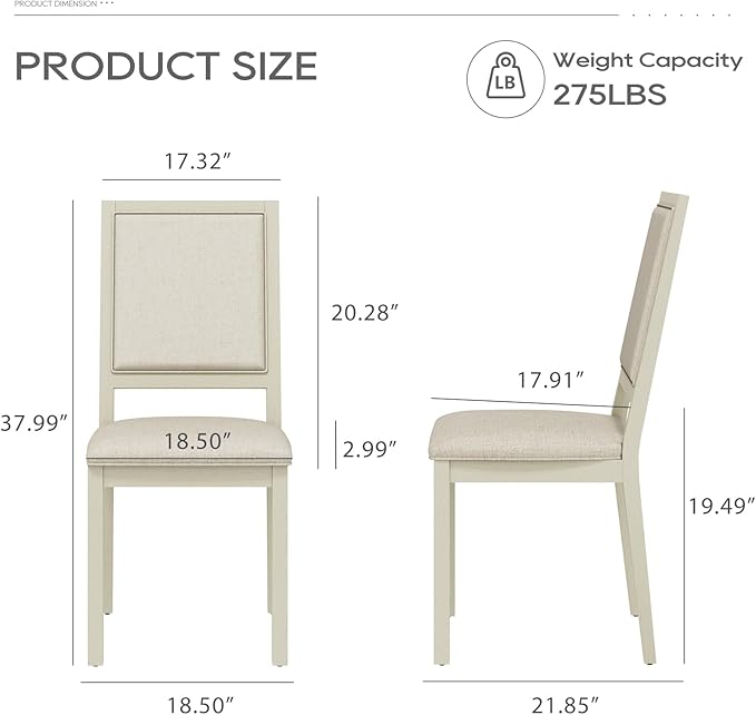 COLAMY Upholstered Dining Chairs Set of 4, Mid Century Modern Dining Room Chairs, 19 Inch Kitchen Chairs with Back for Dining Room Restaurant, Ivory