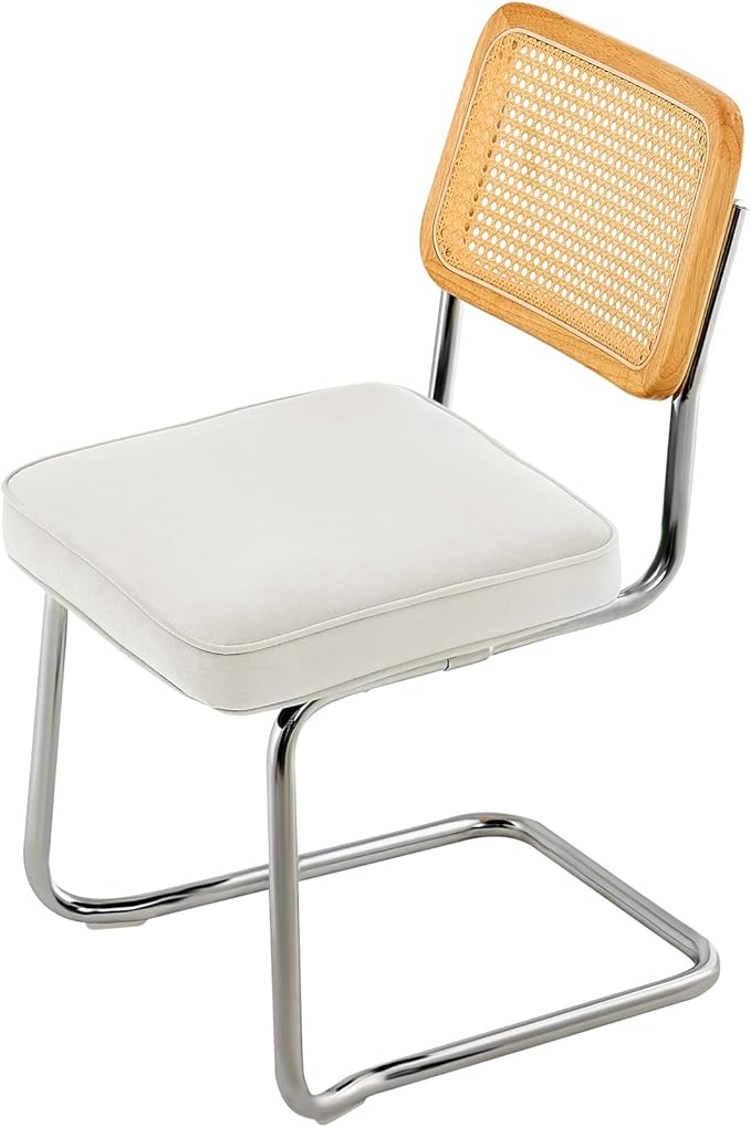 VEVOR Rattan Chairs Set of 2, Mid Century Modern Dining Chair, Upholstered Velvet Accent Chair with Rattan Back, Retro Kitchen Chair for Living Room, Bedroom (18.1 Inch)