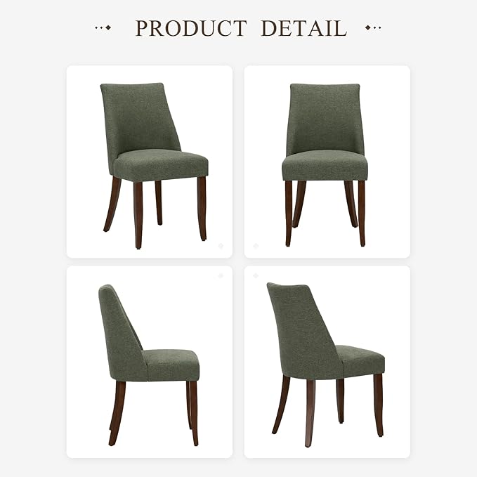 COLAMY Upholstered Dining Chairs Set of 4, Mid Century Modern Kitchen Chairs with Back, Farmhouse Fabric Side Dining Room Chairs with Wood Legs for Dining Room Restaurant, Green