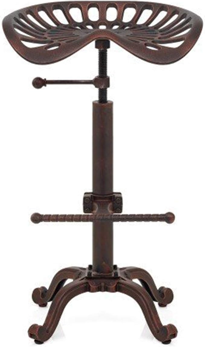 LOKKHAN Rustic Industrial Bar Stool - Cast Iron Tractor Stool Adjustable Height Swivel Breakfast Bar Stool (Copper)