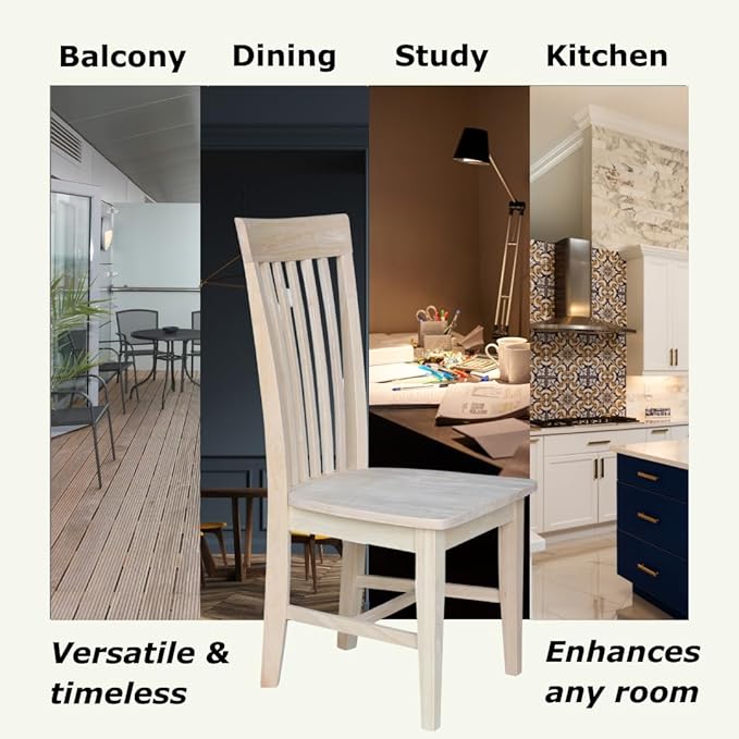 IC International Concepts Set of 2 Tall Mission Chairs Real/Solid Parawood, Kitchen/Dining/Accent, 18.1"W x 22.05"D x 40.16"H, 225 Lbs Wt. Capacity, DIY, Stain/Paint in Any Color, Unfinished