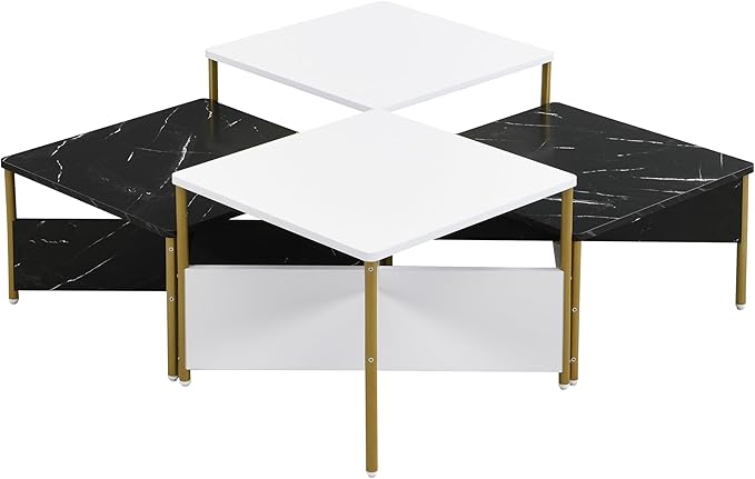 Christopher Knight Home Lana Wooden Nesting Coffee Table Set of 4, Mid Century Modern Square Living Room Table, Free Adjustable Shape Table, Versatile and Stylish Living Room Furniture, White + Black