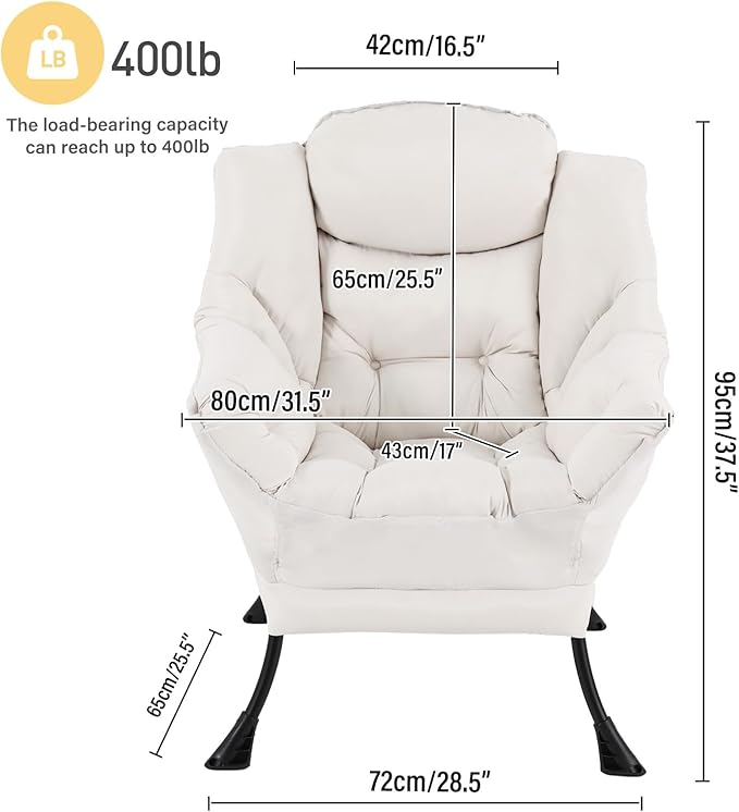Lazy Chair, Reading Armchair, Large Modern Lounge Accent Chair, Leisure Sofa Chair for Living Room, Bedroom, Dorm Room (Beige)