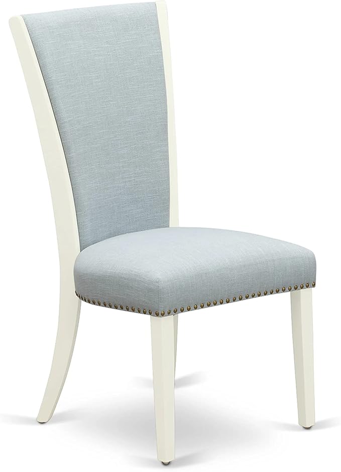 East West Furniture X027VE215-6 6 Piece Dinette Set Contains a Rectangle Dining Table with X-Legs and 4 Baby Blue Linen Fabric Parson Chairs with a Bench, 40x72 Inch, Multi-Color
