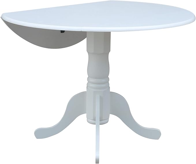 IC International Concepts, 42" Round Dual Drop Leaf Pedestal Dining Table, Solid Real Wood, Sturdy Parawood, White