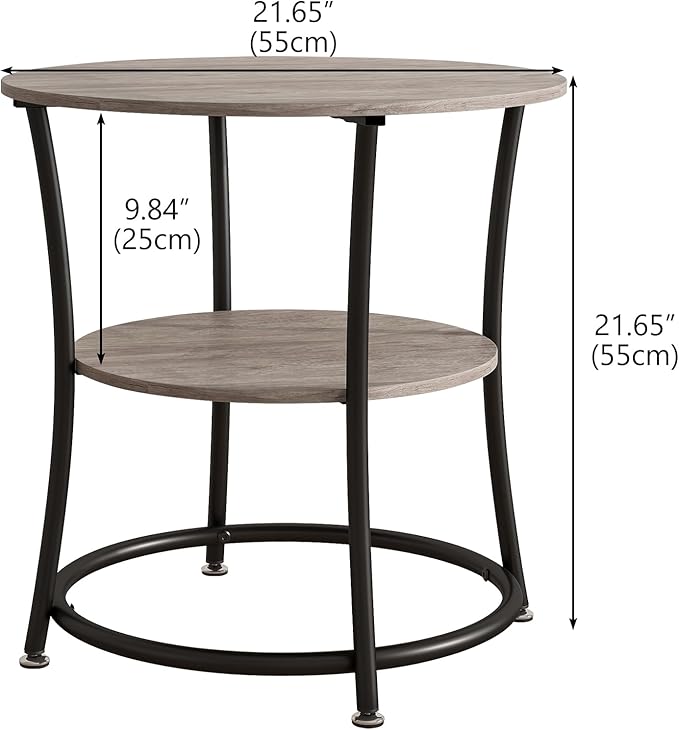 BOFENG Round Coffee Table Side Table,Round End Table with 2 Storage Shelves for Living Room, Bedroom,Small Space,Coffee Table Nightstand with Sturdy Metal Frame,Easy Assembly,Black+Grey