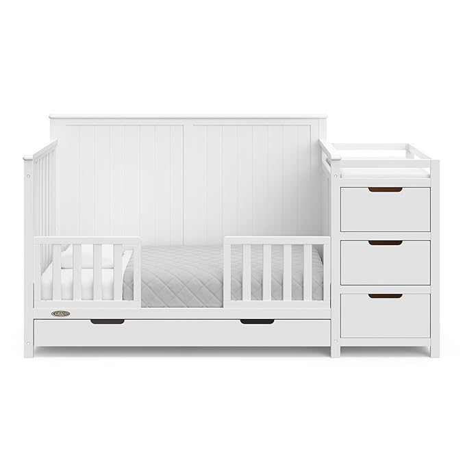 Graco Hadley All-in-One Convertible Crib & Changer (White) – GREENGUARD Gold Certified, Fits Standard Crib Mattress, Converts to Toddler Bed and Full Bed, 4 Adjustable Mattress Heights