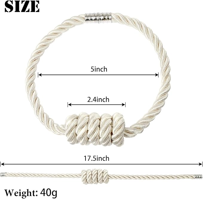 BEL AVENIR Magnetic Curtain Tiebacks, Decorative Drapery Holdbacks Modern Woven Tie-Backs with Exquisite Knot (Beige, 2 Pack)