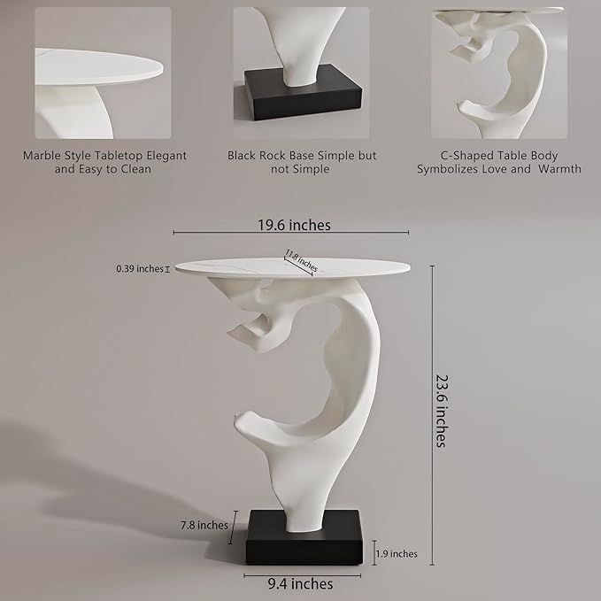 Modern Artistic Coffee Table, Luxury Semicircular Side Table, High-Strength FRP Frame, Artistic Design End Table for Living Room, Bedroom, or Office