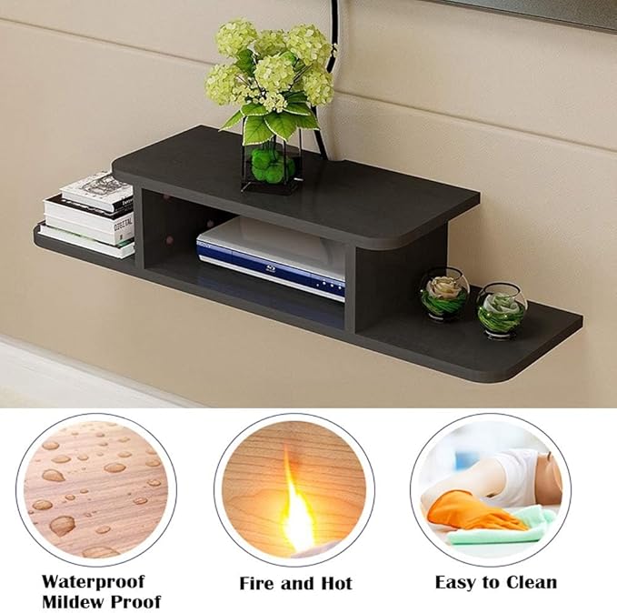 BiJun Floating TV Shelf, Entertainment Center Wall Mounted Media Console Router DVD Shelf for One/PS4/Cable Box/DVD Players/Game Console Streaming Media Equipment (Black, 35.4)