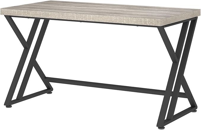 LVB Large Home Office Desk, Long Industrial Computer Desk, Metal Wood Writing Study Computer Table for Student, Big Modern Executive Simple Gaming Work Desk for Bedroom, Light Grey, 60 Inch