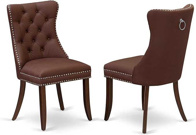 East West Furniture DODA9-MAH-26 9 Piece Dinette Set Includes a Rectangle Dining Table with Butterfly Leaf and 8 Polyester Fabric Parson Kitchen Chairs, 42x78 Inch, Mahogany