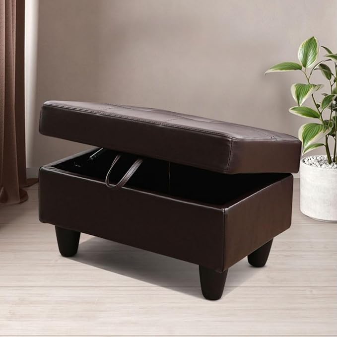 Brown L-Shaped 3-Piece Faux Leather Sofa with Storage Ottoman Set, Sectional Couch Sofa Set for Living Room, Office, Small Space