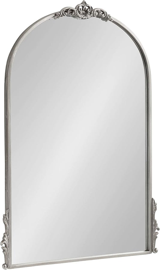 Kate and Laurel Myrcelle Traditional Arched Mirror; 25 x 33; Silver; Decorative Large Arch Mirror with Ornate Garland Detailing Along The Crown and Edges of The Frame
