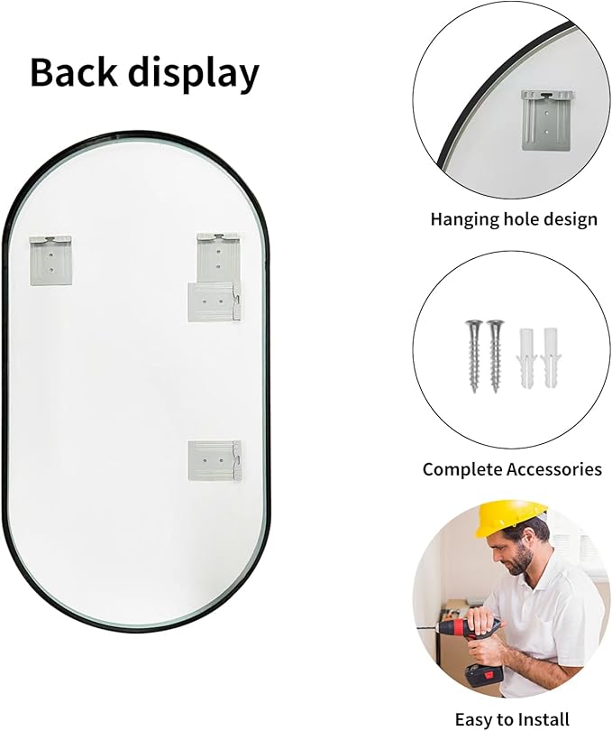LAIYA 40x24inch Oval Wall Bathroom Mirror with Black Aluminum Frame,Wall Mounted Oval Vanity Mirrors， Explosion-Proof Glass, Waterproof Design, Easy Installation，Horizontally/Vertically