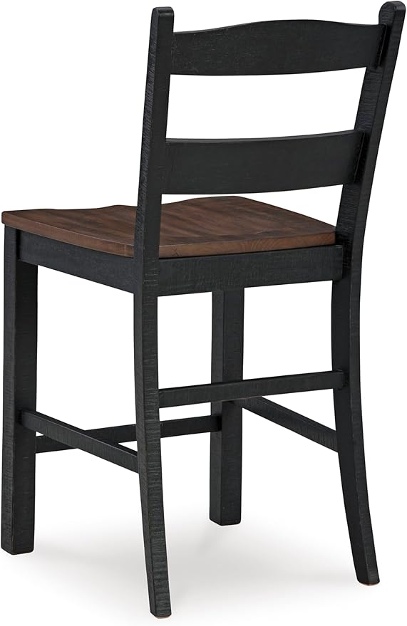 Signature Design by Ashley Valebeck Rustic 24” Counter Height Bar Stool with Contoured Seat, Set of 2, Black & Dark Brown