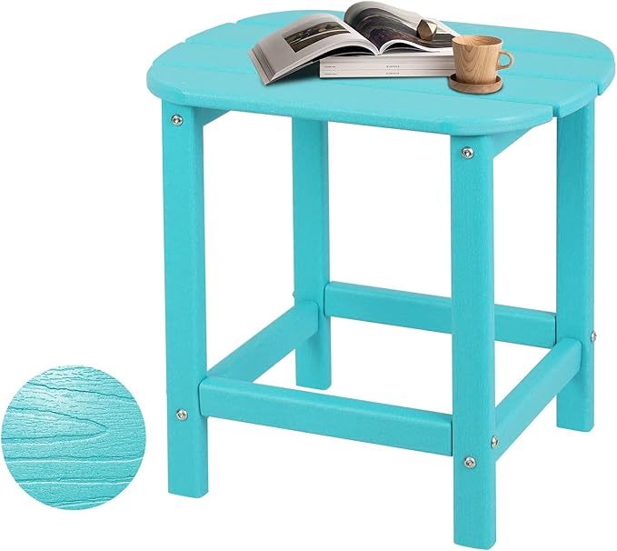 Hdpe Outdoor Adirondack Side Table, Wooden Textured, Set for Patio, Garden, Porch, Pool Composite Patio, Backyard, Bathroom and Indoor, Maintenance & Weather Resistant(Aruba Blue)