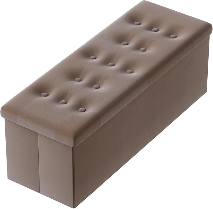 PRANDOM Jumbo Ottoman with Storage [1-Pack] Velvet Folding Small Square Foot Stool with Lid for Living Room Bedroom Coffee Table Dorm Dark Coffee 43x15x15 inches