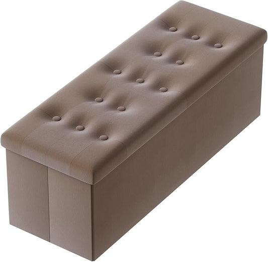 PRANDOM Jumbo Ottoman with Storage [1-Pack] Velvet Folding Small Square Foot Stool with Lid for Living Room Bedroom Coffee Table Dorm Dark Coffee 43x15x15 inches